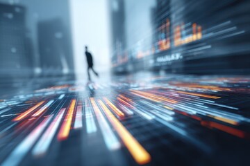 Fototapeta premium Dynamic business marketing concepts showcased through blurred lines and urban silhouettes to represent growth and innovation in a modern cityscape