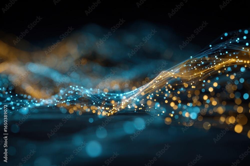 Poster Vibrant abstract depiction of a glowing network showcasing dynamic movement and luminous energy evolving in a dark environment