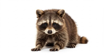 Sitzender Waschbaer schaut neugierig helles Studiolicht weiches Fell. AI Generated