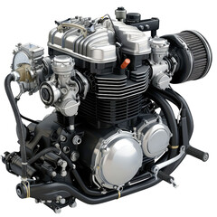 Obraz premium Detailed 3D render of a powerful motorcycle engine, showcasing its intricate components and design. background removed