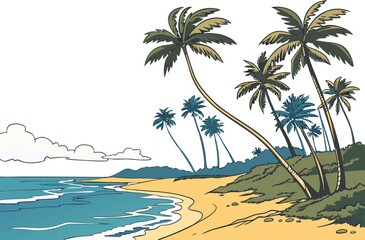 Beautiful Natural Scene Illustration. Scenic Natural Landscape Design Artwork. Realistic Natural Scene with Trees and Sky. Mountain and Forest Natural Scene Illustration. Creative Natural Scene