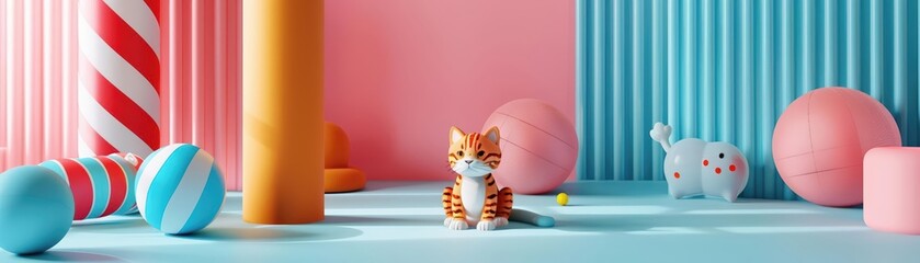 A whimsical 3D model of a pet toy, such as a ball, chew toy, or scratching post