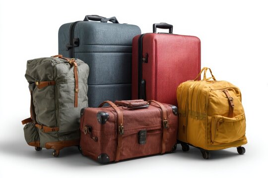 Collection of large suitcases and rucksacks ready for travel to various destinations during the vacation season