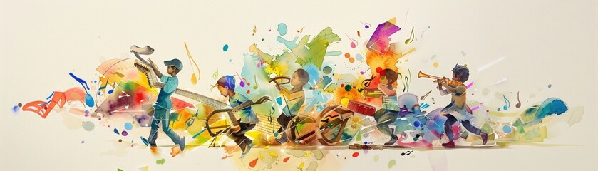 A whimsical watercolor illustration of a playful group of children splashing in a crystalclear lake   ,X-ray