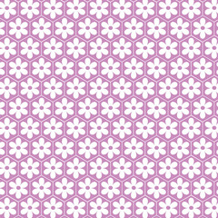 White daisy-like flowers repeating on a purple background