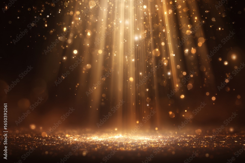 Aufkleber golden light particles create a mesmerizing glowing beam illuminating a shimmering surface during a 