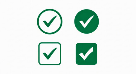 Modern collection of essential green checkmark vector icons in various styles, ideal for conveying confirmation, success, and task completion across digital platforms and applications.
