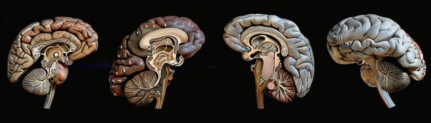 An anatomically accurate 3D model of the human brain, with detailed textures and colorcoded regions for different functions
