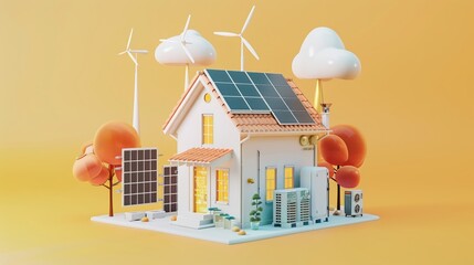 An illustrative 3D rendering of a modern school campus with solarpowered buildings and green spaces  ,3D style