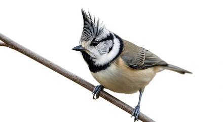 Obraz premium Alert Crested Tit Bird Perched on a Bare Branch on Isolated transparent background