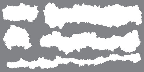 Realistic set of ripped white paper sheets PNG isolated on transparent background. Set of realistic paper rips texture design