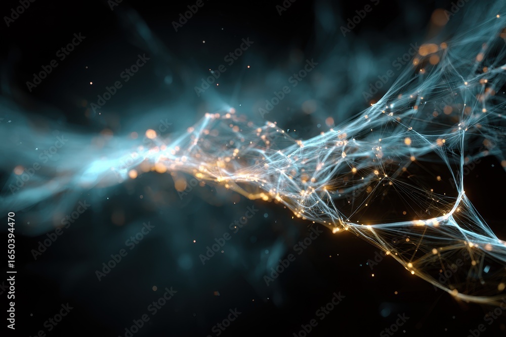 Poster glowing neural network connections illuminated in a dark environment, showcasing complex patterns an