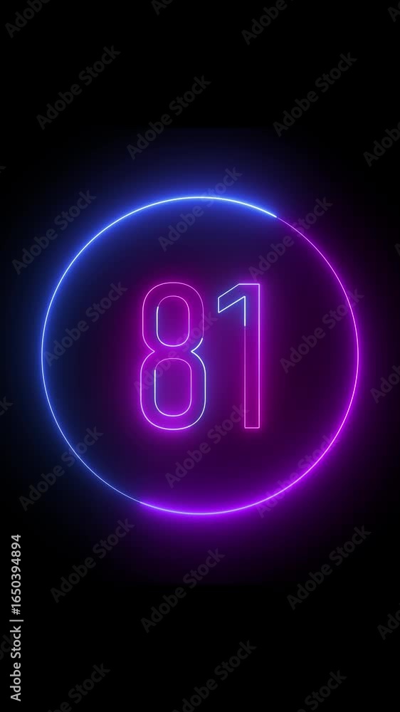 Aufkleber radiant glowing circle with number eighty one. modern neon style. vertical video. glowing number eig