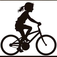 Fototapeta premium Silhouette of a girl riding a bicycle with a ponytail on a Vector illustration of white background child