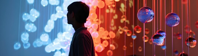 Art installation concept featuring interactive sculptures that produce different sounds when touched, encouraging viewer engagement and exploration