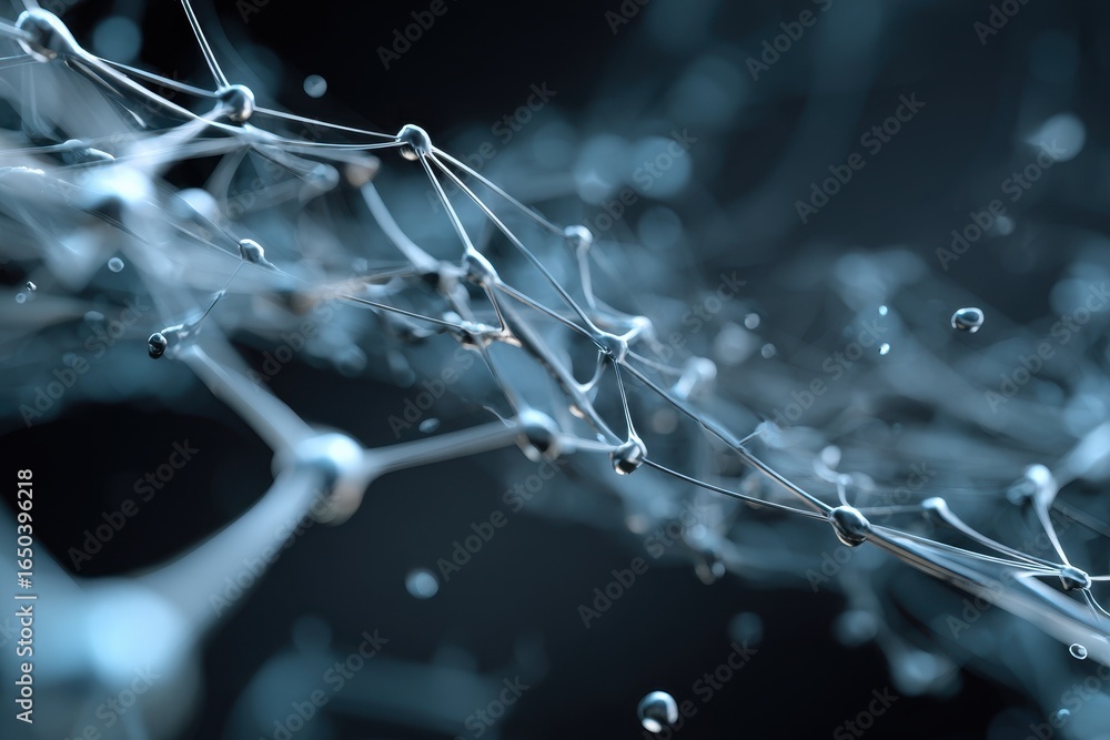Poster visual representation of abstract artificial intelligence technology illustrating interconnected nod