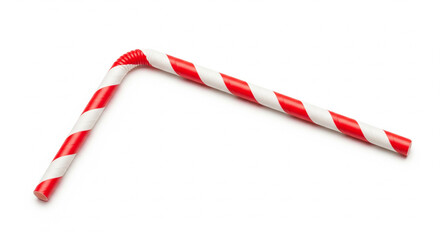 Obraz premium Red and white striped drinking straw lying on an isolated transparent background, accessory for beverages.