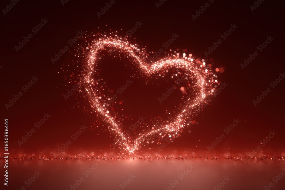 Aufkleber glowing heart shape outline against vibrant red background with sparkling effects creating a romanti
