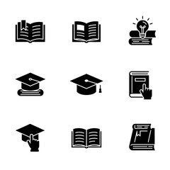 Education Icons Books, Graduation Caps, and Learning Concepts