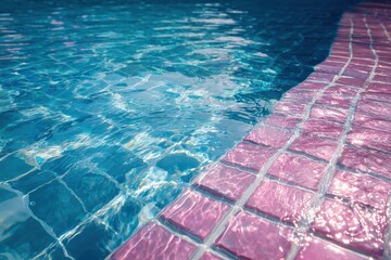 Obraz premium Stunning blue pool water texture with elegant pink tiles reflecting sunlight in a serene outdoor setting perfect for relaxation and leisure
