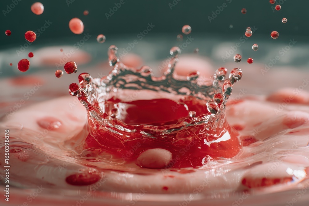 Aufkleber exploring the dynamic interaction of water-oil emulsion with vivid colors during a macro shot of dro