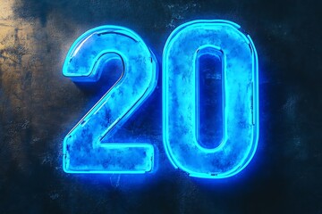 The number 20 is written in glowing blue neon light on a black background