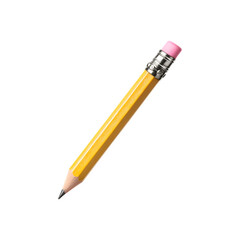 Bright yellow pencil with graphite tip and pink eraser, featuring a metal ferrule and wooden shaft