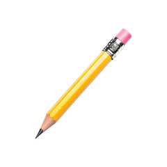 Bright yellow pencil with graphite tip and pink eraser, featuring a metal ferrule and wooden shaft