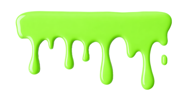 Realistic  slime spill, glowing green goo dripping, isolated white background