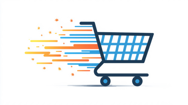 Speedy shopping cart icon with trailing sparks, fast checkout concept - Powered by Adobe