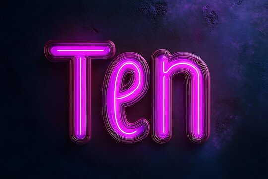 Text 10 in purple neon light, black background, glowing - Powered by Adobe