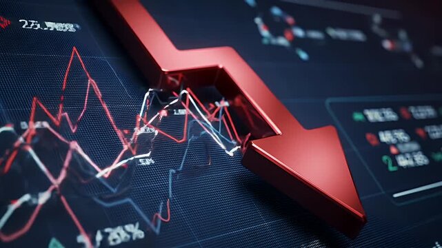 Red Arrow Symbolizes Financial Decrease on Stock Market Graph Background