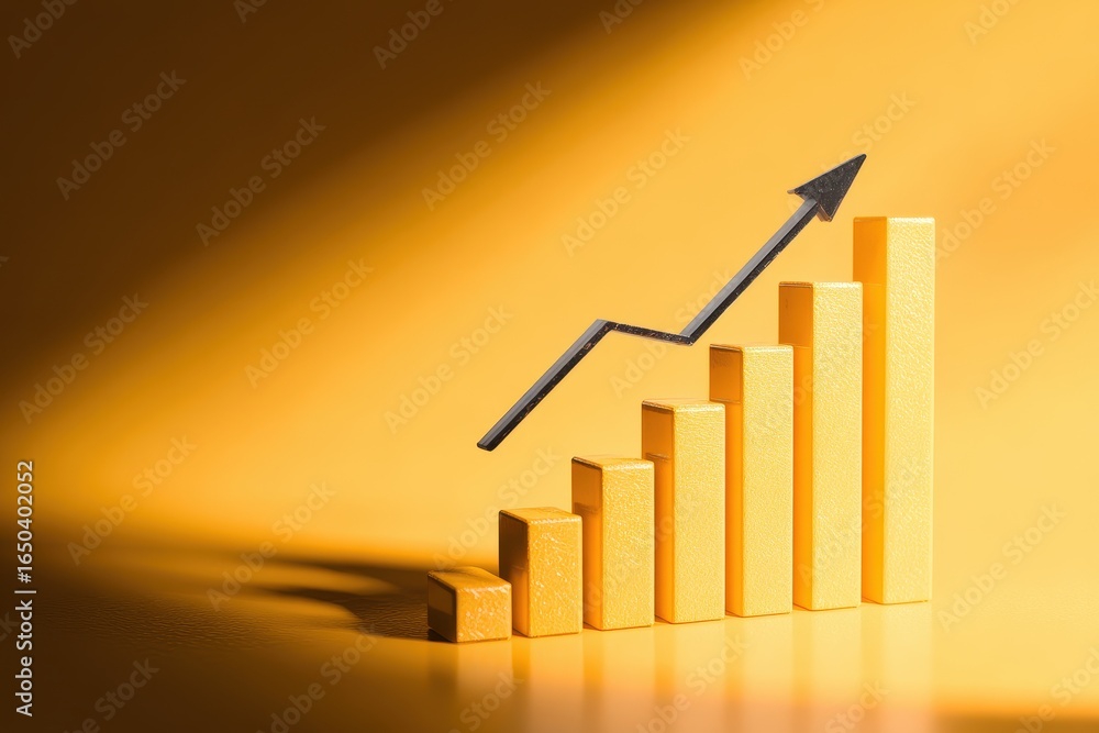 Poster business growth represented by increasing bars on a vibrant background showcasing progress and succe