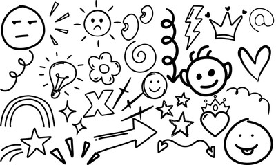 Hand Drawn Doodle Icon Set Vector Elements – Fun Sketch Symbols Collection vector illustrations on a white background.	