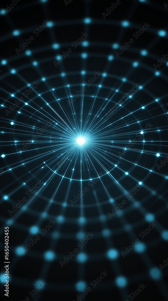 Poster captivating abstract visual of a vibrant blue light burst exploding from the center against a stark 