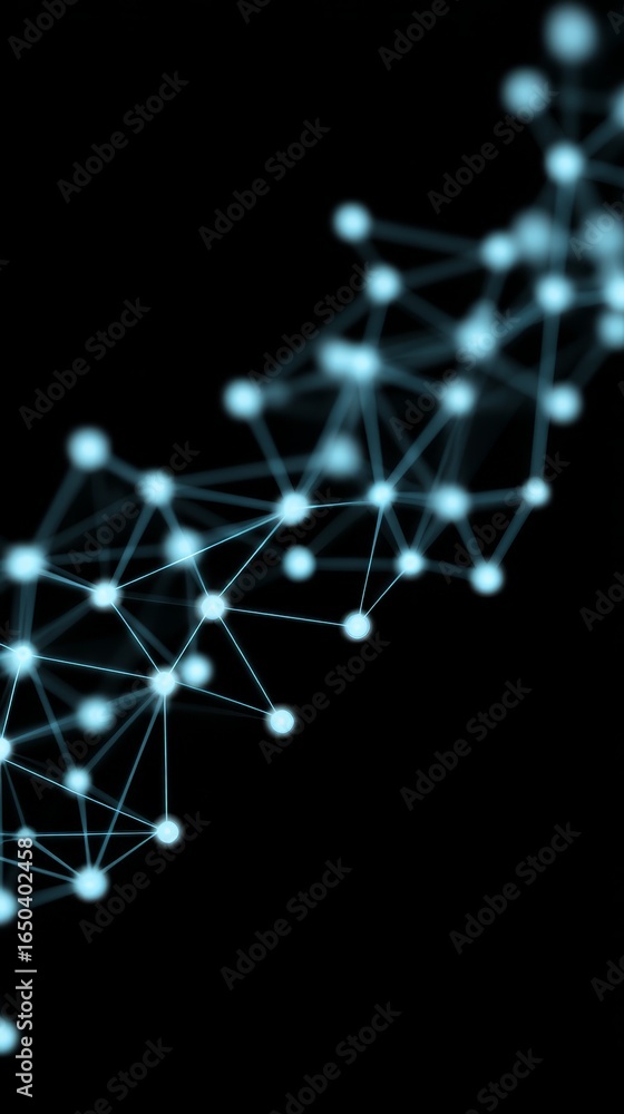 Poster abstract visualization of a global digital network with interconnected nodes and data streams on a d
