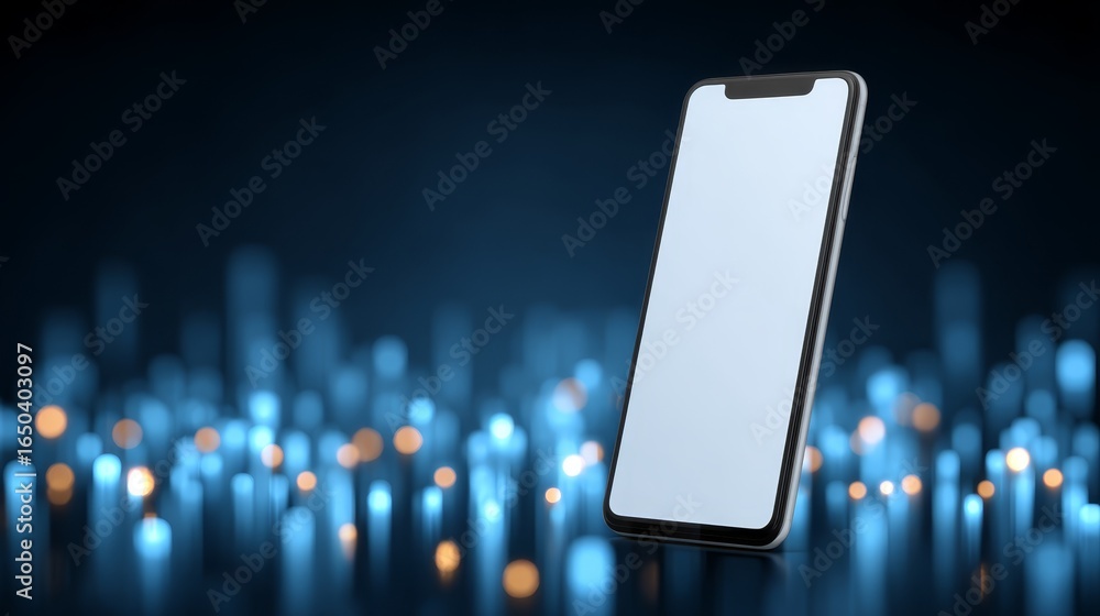 Poster a sleek modern mobile communication device featuring a completely blank and dark screen isolated aga