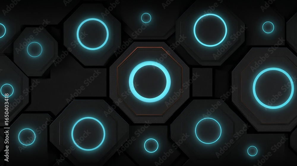 Poster futuristic geometric background with glowing blue hexagonal patterns creating an abstract digital ne
