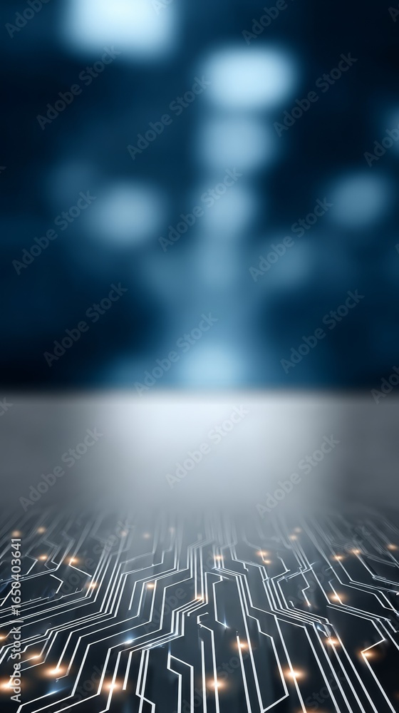 Poster a detailed close up of a complex printed circuit board with glowing lights and intricate pathways il