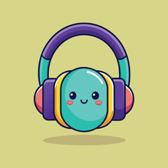 Hand drawn cute cartoon illustration of wireless headphones Flat vector head