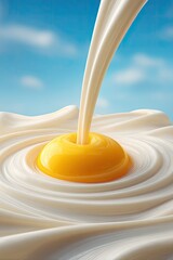 Creamy egg yolk, milk stream, swirling texture