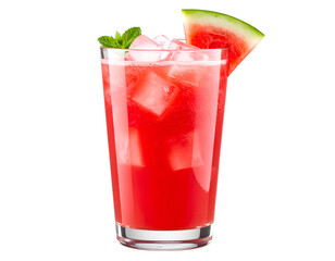 Watermelon juice with ice cub in a glass isolated on transparent background