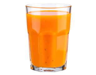 Papaya juice with ice in a clear glass isolated on transparent background