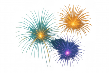 Colorful fireworks exploding with bright light on transparent background, perfect for celebrations and festive events