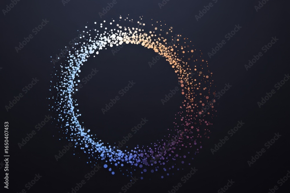 Poster minimalist composition featuring an arc of dots that create a visually striking broken circle design