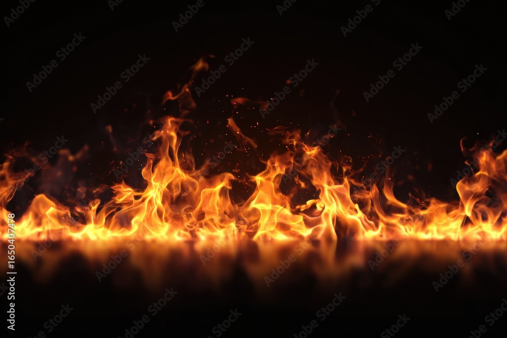 Poster flames dancing in a dark environment create a mesmerizing horizontal wallpaper effect that captivate