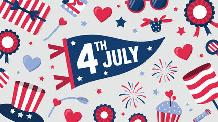 Obraz premium Fourth of July Celebration Patriotic Icons, Stars, Hearts, and Festive Decorations Illustration