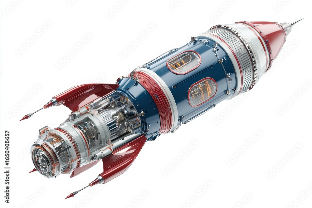 Poster rocket space ship isolated on white background showcasing intricate design and detailed engineering 