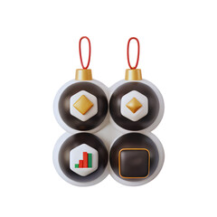 Obraz premium Four stylized Christmas ornaments display financial icons with a modern aesthetic on transparent background