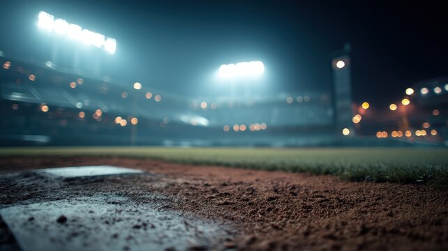 Night baseball game on a stadium field - Powered by Adobe